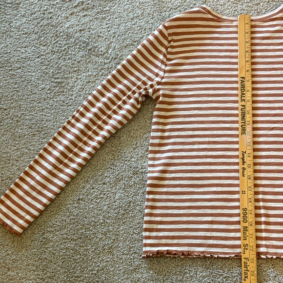 LOFT Brown and Cream Striped Knit Top with Lettuce Edge - Picture 10 of 11